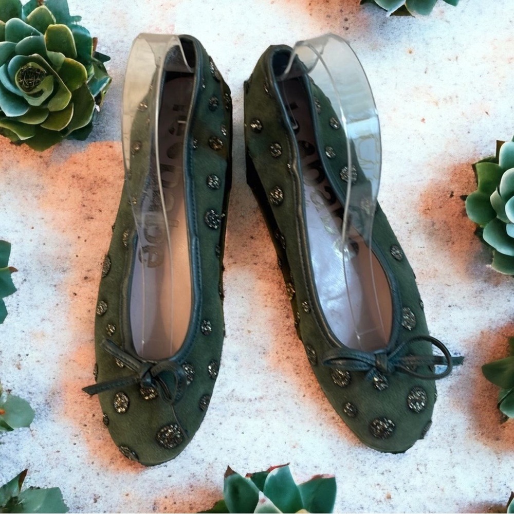Ballet flats 🇮🇹Italian made green suede size 7
